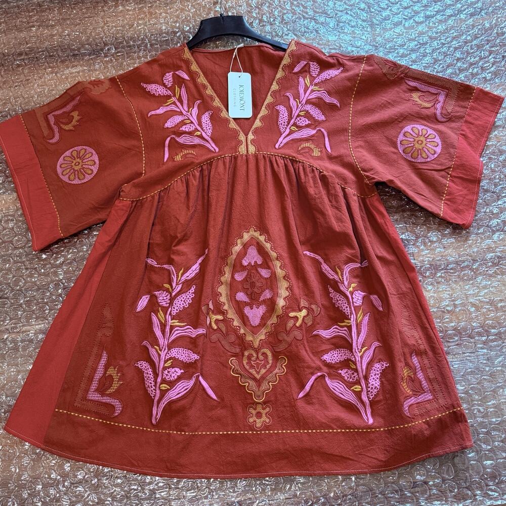NWT Joiemont Women’s Oversized Embroidered Babydoll Dress V-Neck and 3/4 Sleeves